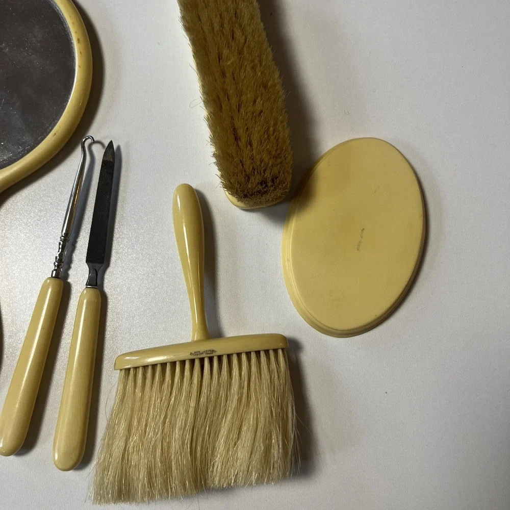 Vintage DuPont Ivory Paris France Plastic Vanity Set Monogrammed Lot Of 7 Items